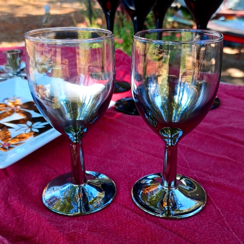 Two clear to Silver Fade small wine glasses